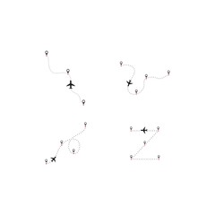 Airplane flight line route vector with start point illustration