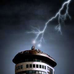Lightning strikes top of apartment building antennas