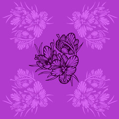 Saffron flowers seamless pattern. Purple color. Vintage engraving vector illustration.  Spring floral texture. Illustration for fabric, phone case, paper, design, textile, wallpaper, background