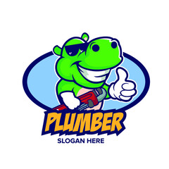 cartoon hippopotamus as plumber services. it can be used as logo or mascot