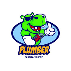 cartoon hippopotamus as plumber services. it can be used as logo or mascot