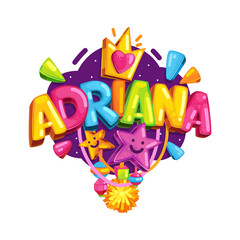 Adriana girl name color inscription. vector kids illustration  