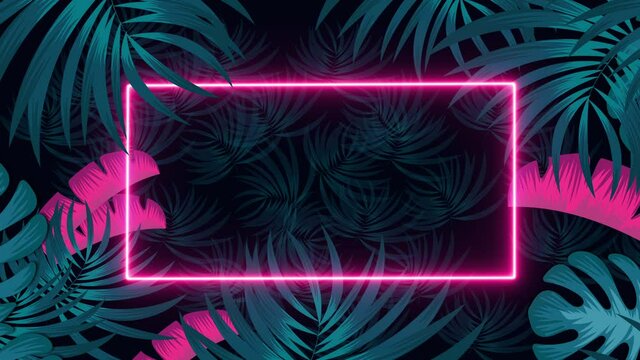 Summer vibes text inside the rectangle frame appears in the tropical forest background with neon glowing effects