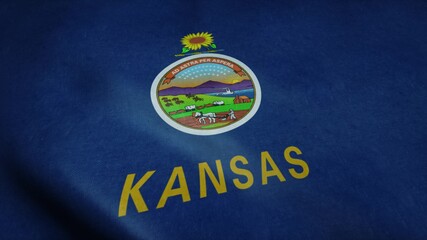 State flag of Kansas waving in the wind. 3d rendering