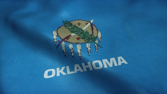 State flag of Oklahoma waving in the wind. 3d rendering