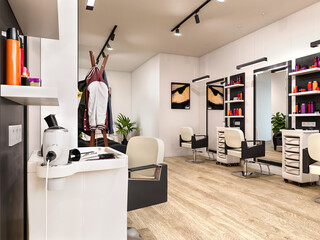 modern hairdressing salon interior, 3d illustration