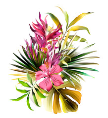 Bright tropical backgrounds with jungle plants. Exotic patterns with tropical leaves
