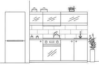 Kitchen furniture. Vector illustration in sketch style