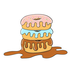 Three donuts in cartoon style on white for cook design, stock vector illustration