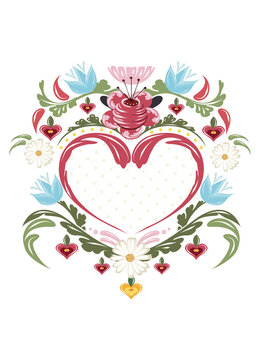 zartes Bauernmalerei Motiv mit Blüten und Herzen