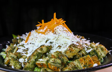 Salad with Bulgarian cheese and carrots for decoration