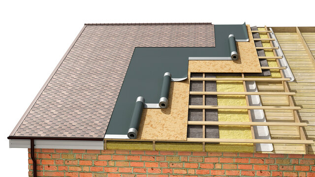 Detailed Shingle Roof Installing In Process, 3d Illustration