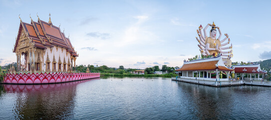 Naklejka premium Wat Plai Laem temple with 18 hands God statue Guan Yin , Koh Samui, Surat Thani, Thailand.