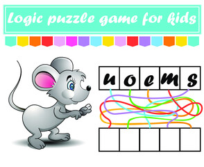 Logic puzzle game. Learning words for kids. Find the hidden name. Education developing worksheet. Activity page for study English. Game for children. Isolated vector illustration. Cartoon style