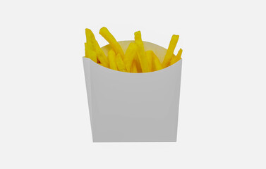 French fries in white paper box on white background with clipping path