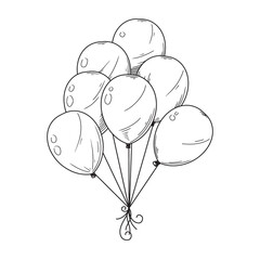 Different balloons. Inflatable balls on a string. Vector illustration - obrazy, fototapety, plakaty
