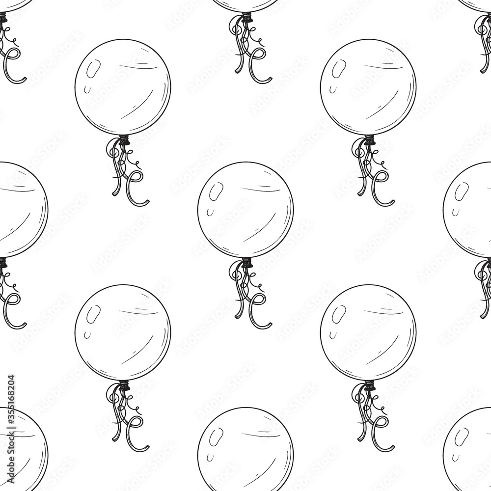 Poster seamless pattern. different balloons. inflatable balls on a string. vector illustration