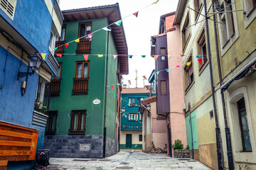 Naklejka premium Town houses in historic part of Gijon city, northwestern Spain