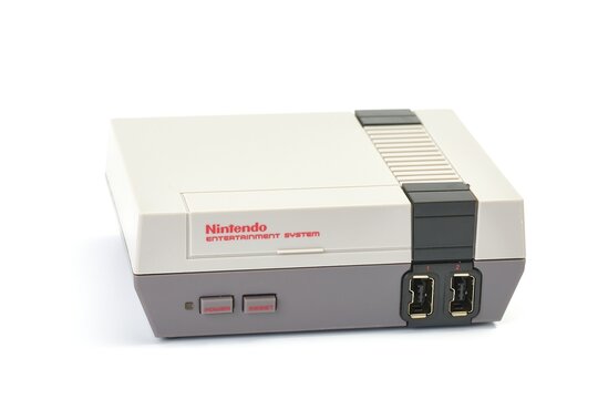 BUDAPEST, HUNGARY - DECEMBER 10, 2017: Nintendo NES classic edition video game console. Modernized version of the original with preinstalled games