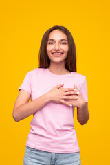 Flattered woman smiling for camera