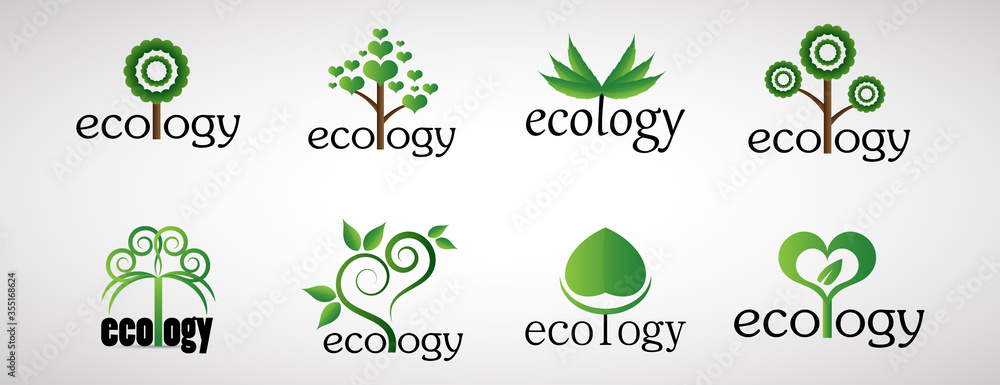 Wall mural collection of eco tree and organic logo set - isolated on white background - vector. eco and organic