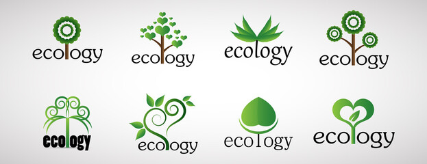Collection Of Eco Tree And Organic Logo Set - Isolated On White Background - Vector. Eco And Organic Logo Useful For Tree Icon, Ecology Logo, Eco Symbol And Template Design. Ecology Tree Icons