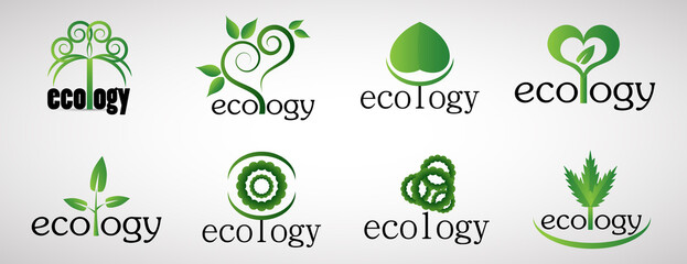 Collection Of Eco Tree And Organic Logo Set - Isolated On White Background - Vector. Eco And Organic Logo Useful For Tree Icon, Ecology Logo, Eco Symbol And Template Design. Ecology Tree Icons
