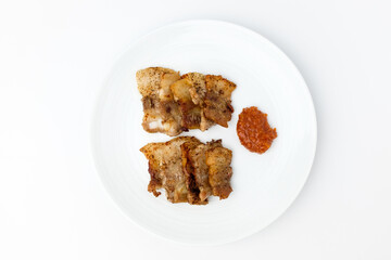 Grilled pork belly on white background