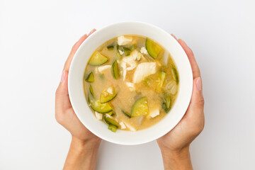 Miso stew on white background