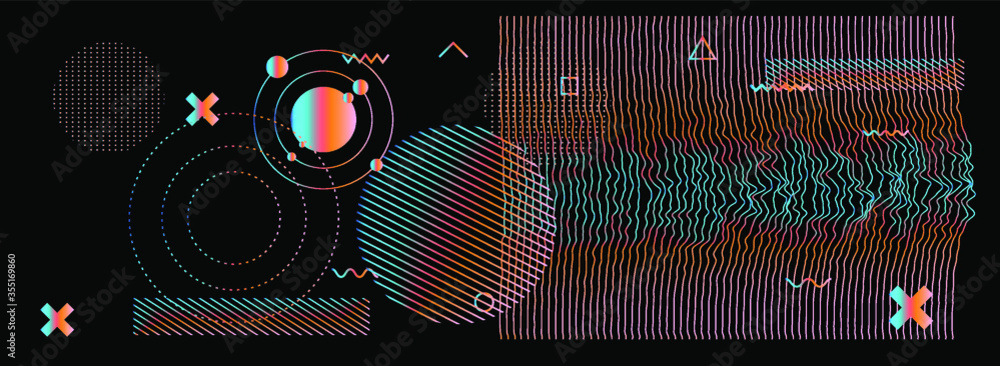 Poster Generative art and data visualization of Simplex or Perlin noise function. Abstract glitched background with geometric composition. Futuristic sci-fi illustration.