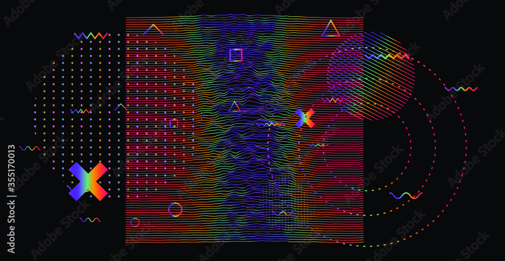 Poster Generative art and data visualization of Simplex or Perlin noise function. Abstract glitched background with geometric composition. Futuristic sci-fi illustration.
