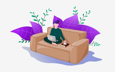 amazing simple work from home flat illustration