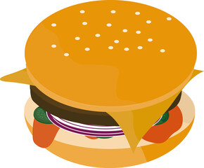 burger with sesame seeds and vegetables
