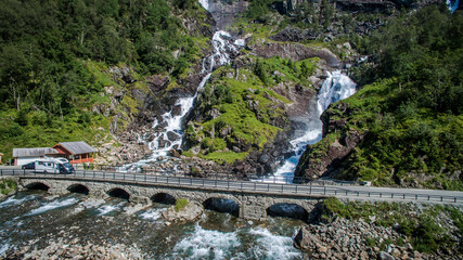 Lateffos Waterfall, Norway. twin waterfall top view, Norway 07