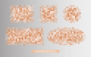 Censor mosaic blur effect. Blurred censorship texture with pixels. Nudity or adult content coverage. Vector illustration isolated on transparent background. - obrazy, fototapety, plakaty