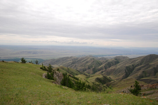 mountains in Tuva on the Bank of the Yenisei in summer