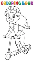 Photo sur Plexiglas Pour enfants Livre de coloriage fille sur trottinette thème 1
