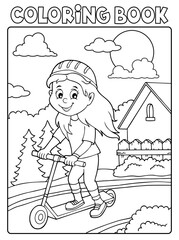 Kleurboek meisje op kick scooter thema 2