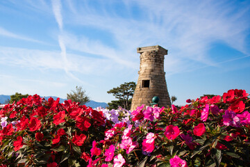 Cheomseongdae observatory used for weather prediction and astrology - observe the stars and the universe. Tower made of stone. The oldest observatory in Asia. Gyeongju, South Korea, Asia