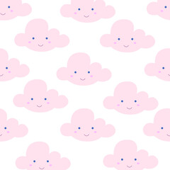 Seamless vector pattern with cute clouds. Magic background with nature clouds. Background for fabric print, texture and wrapping paper, fabric, etc.