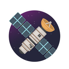 Flying satellite around of the galaxy. Satellite flat illustration. Vector.