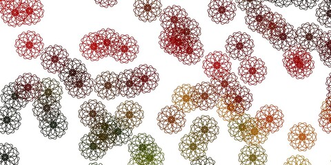 Light Green, Yellow vector doodle template with flowers.