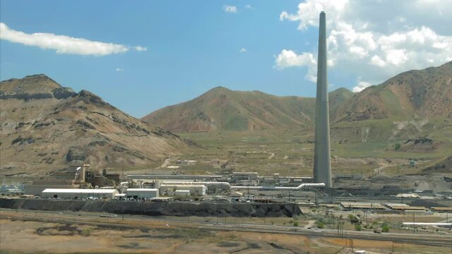Aerial: The  Rio Tinto Kennecott Smelter & The Great Salt Lake. Salt Lake City. Utah, USA