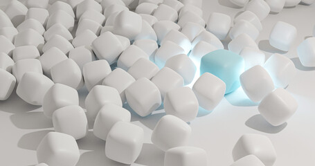 Abstract geometric shape of white cubes 3d render.cube White color background.