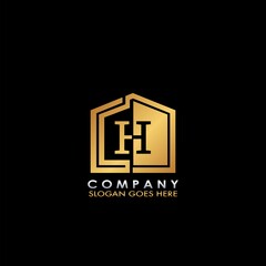 Golden House H letter logo, initial half negative space letter design for business, building and property style oncept