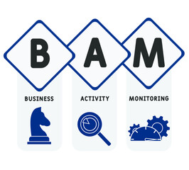 BAM - Business Activity Monitoring acronym, concept. Flat icons. Can be used for web and mobile UI/UX
Isolated vector illustration. EPS10 