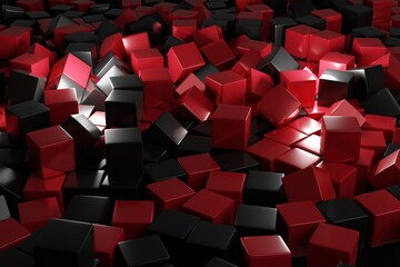 3D rendering abstract background of red and black cubes