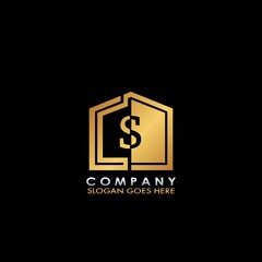 Golden House S letter logo, initial half negative space letter design for business, building and property style oncept