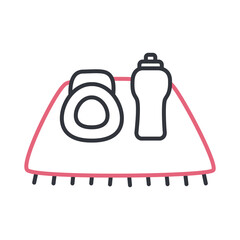 Weight and water bottle on mat line style icon vector design