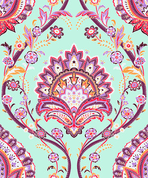 Hand-drawn Seamless Pattern Design, Paisley Style